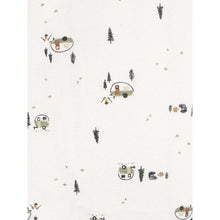 Ivory take-me-home set fabric close-up with farm and forest animal print pattern