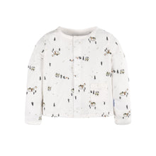 Ivory preemie long-sleeve top with button placket and animal print, matching set