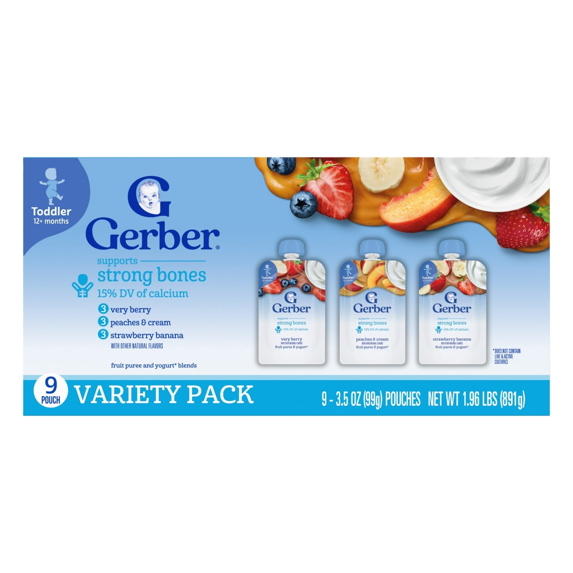 Gerber Fruit & Yogurt, Toddler Food Variety Pack, 3.5 oz Pouches (9 Pack)