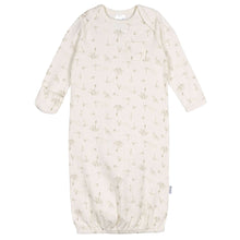 Cream long-sleeve baby sleeper with botanical print and footed bottom
