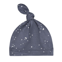 Navy baby knotted hat with star and crescent moon print