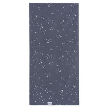Navy swaddle blanket with scattered star and moon pattern