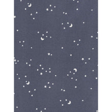 Navy baby swaddle blanket fabric with small stars and crescent moons print