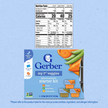 Gerber my 1st Veggies starter kit box showing nutrition facts and supported sitter label
