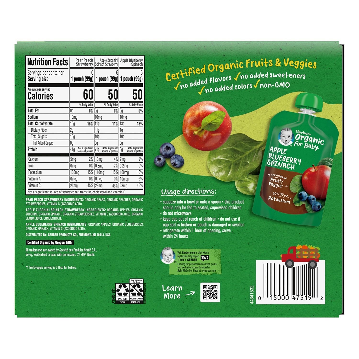 Gerber Organic 2nd Foods Pouch Variety Pack, 3.5 oz., 18 ct.