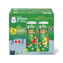 Gerber Organic Grain & Grow Cereal Puffs Variety Pack, Peach and Strawberry, 1.48 oz., 6 pk. - USA MEGA SHOP