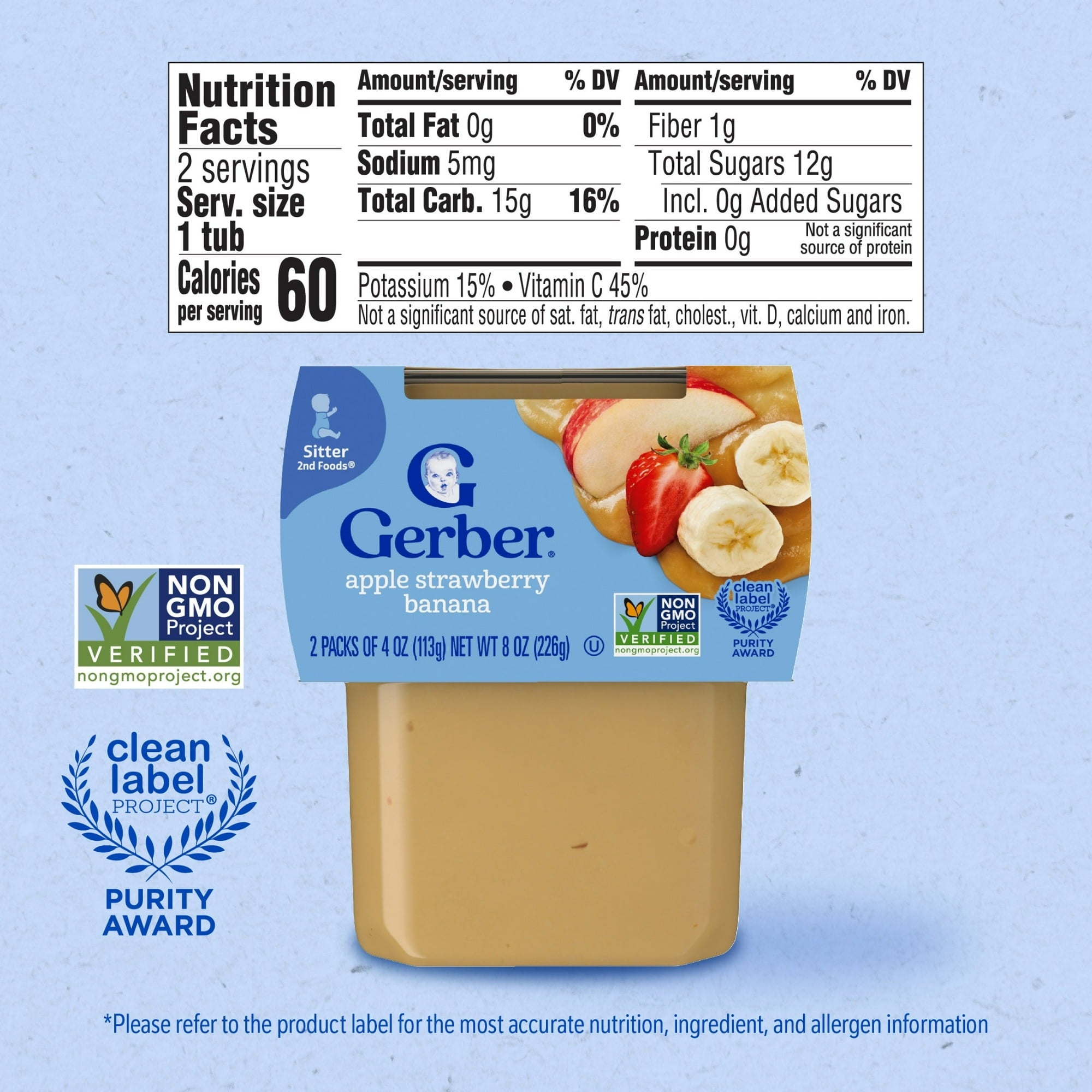Gerber Stage 2 Baby Food, Apple Strawberry Banana Puree Tubs, Baby Puree, 2PK 8 oz
