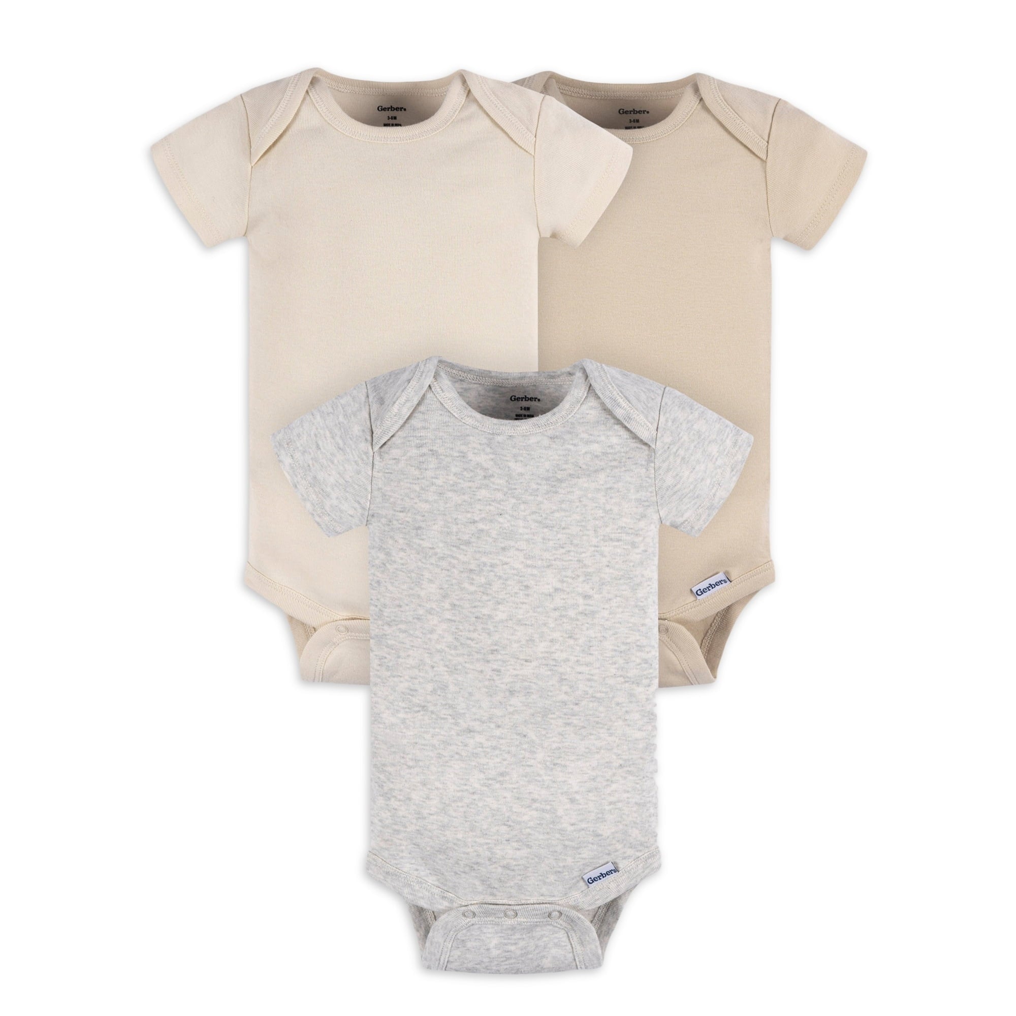 Gerber Baby Neutral Short Sleeve Onesies, 3-Pack