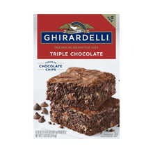 Triple chocolate brownie mix box, 6-pack, with chocolate chips graphic