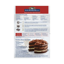 Brownie mix box back with baking directions and ombre brownie cake illustration