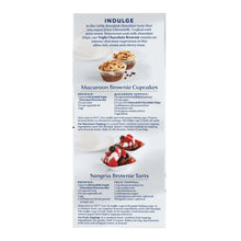 Brownie mix box back with macaroon cupcake and sangria tart recipe sections