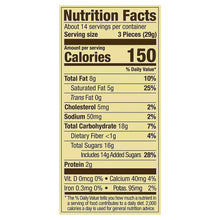 Nutrition facts label with calories 150 and serving size 3 pieces.
