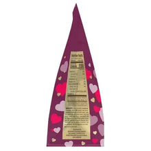 Nutrition facts on chocolate assortment package in a tall triangular view
