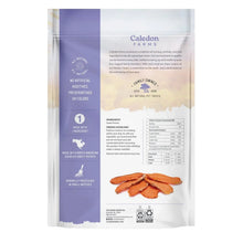 Sweet potato chew dog treat bag back with ingredient and nutrition panel