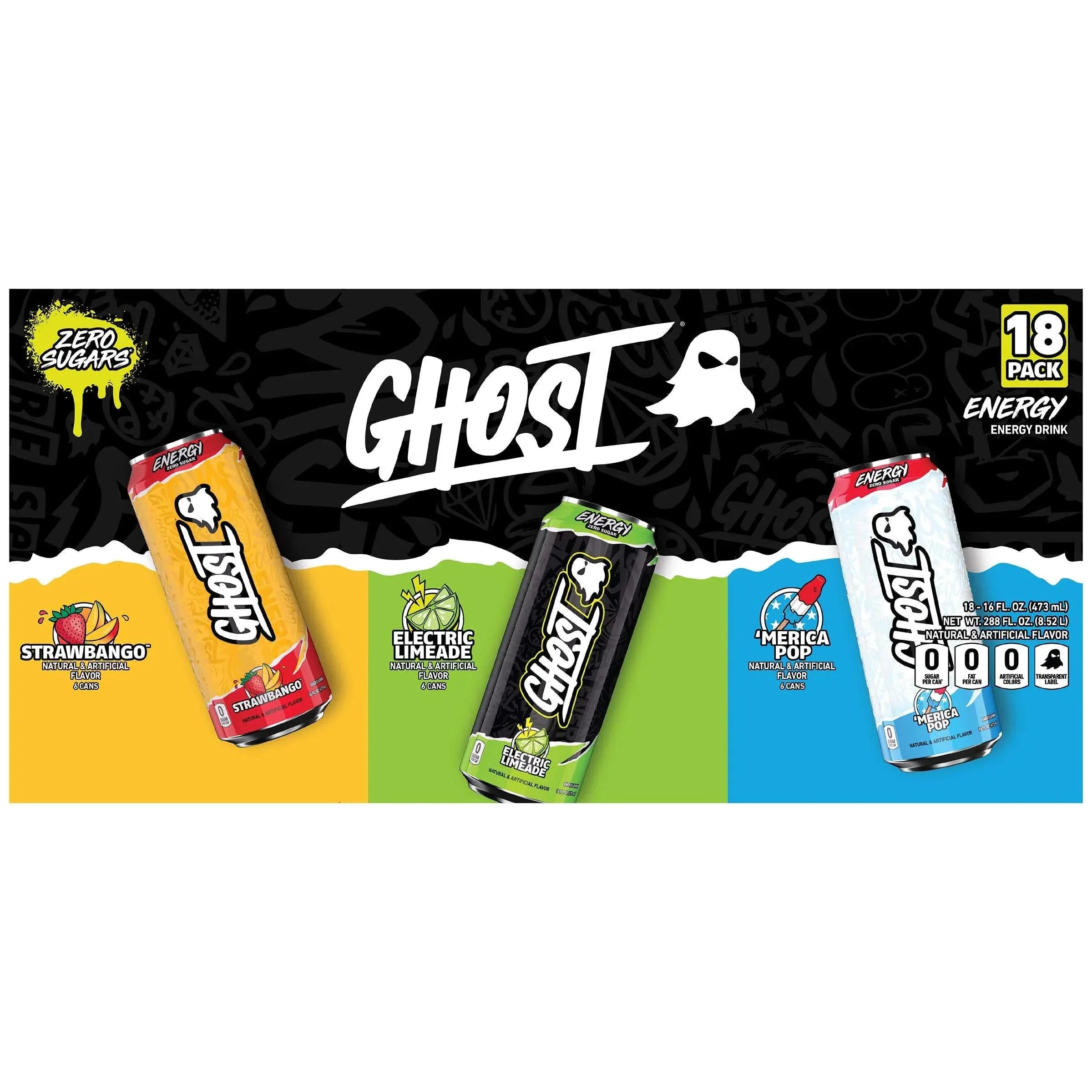 Ghost Energy Drink, Variety Pack, 16 fl oz, 18-count - USA MEGA SHOP