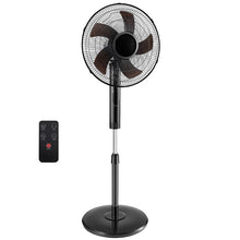 Black standing pedestal fan with remote control
