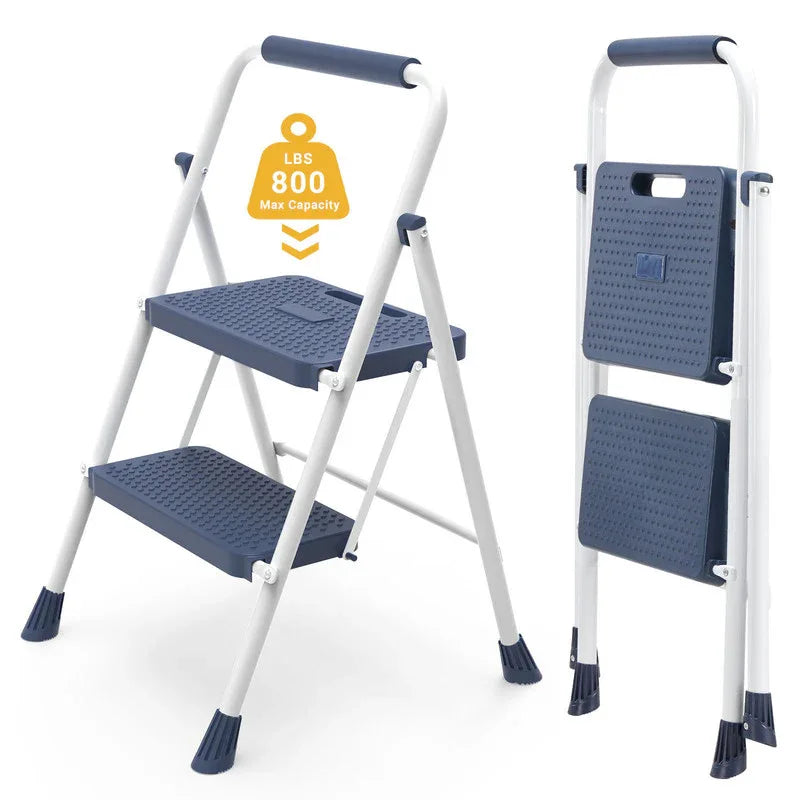 Gianna Foldable Step Stool with Non-Slip Platform & Rubber Feet, 1-Step Ladder with Carrying Handle, 330lbs Capacity Sturdy Metal Foldable Stool for Indoor & Outdoor Use，Black