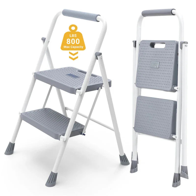 Gianna Foldable Step Stool with Non-Slip Platform & Rubber Feet, 1-Step Ladder with Carrying Handle, 330lbs Capacity Sturdy Metal Foldable Stool for Indoor & Outdoor Use，Black