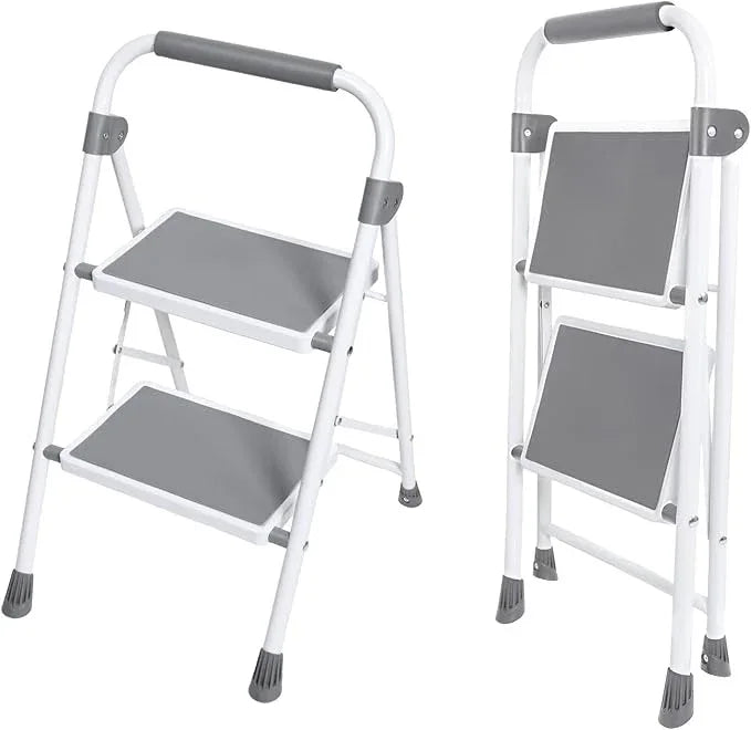 Gianna Foldable Step Stool with Non-Slip Platform & Rubber Feet, 1-Step Ladder with Carrying Handle, 330lbs Capacity Sturdy Metal Foldable Stool for Indoor & Outdoor Use，Black