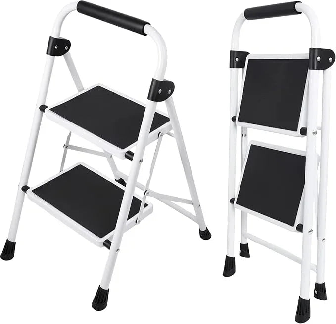 Gianna Foldable Step Stool with Non-Slip Platform & Rubber Feet, 1-Step Ladder with Carrying Handle, 330lbs Capacity Sturdy Metal Foldable Stool for Indoor & Outdoor Use，Black