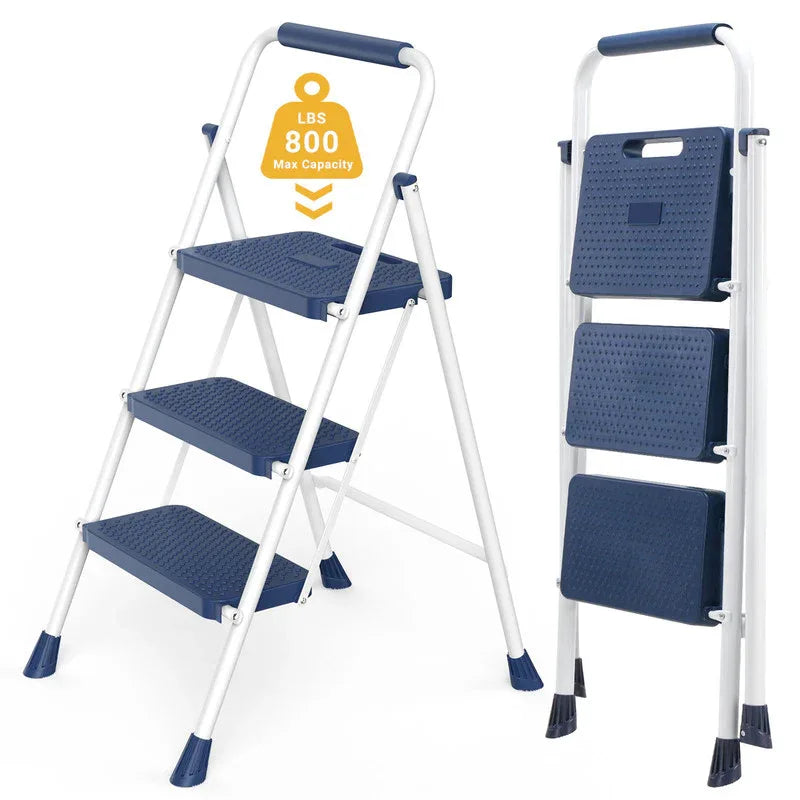 Gianna Foldable Step Stool with Non-Slip Platform & Rubber Feet, 1-Step Ladder with Carrying Handle, 330lbs Capacity Sturdy Metal Foldable Stool for Indoor & Outdoor Use，Black