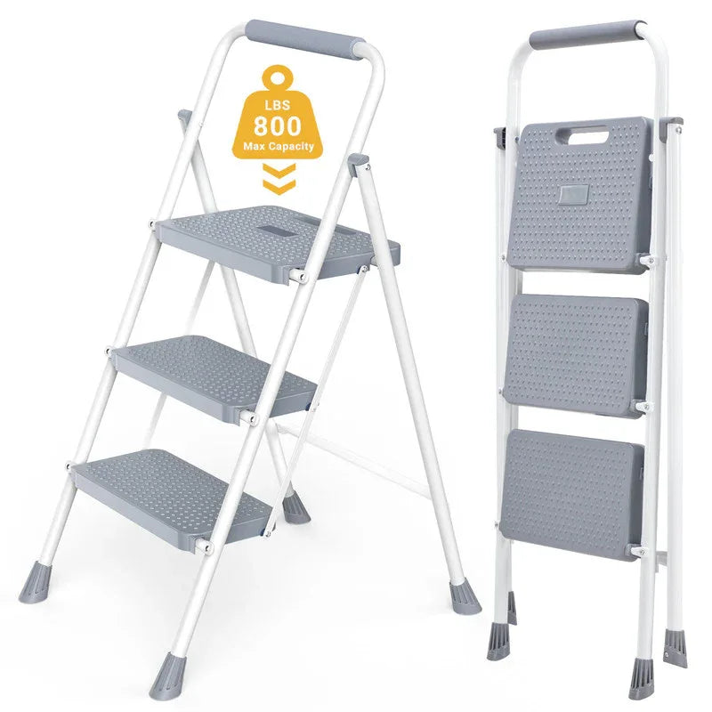 Gianna Foldable Step Stool with Non-Slip Platform & Rubber Feet, 1-Step Ladder with Carrying Handle, 330lbs Capacity Sturdy Metal Foldable Stool for Indoor & Outdoor Use，Black
