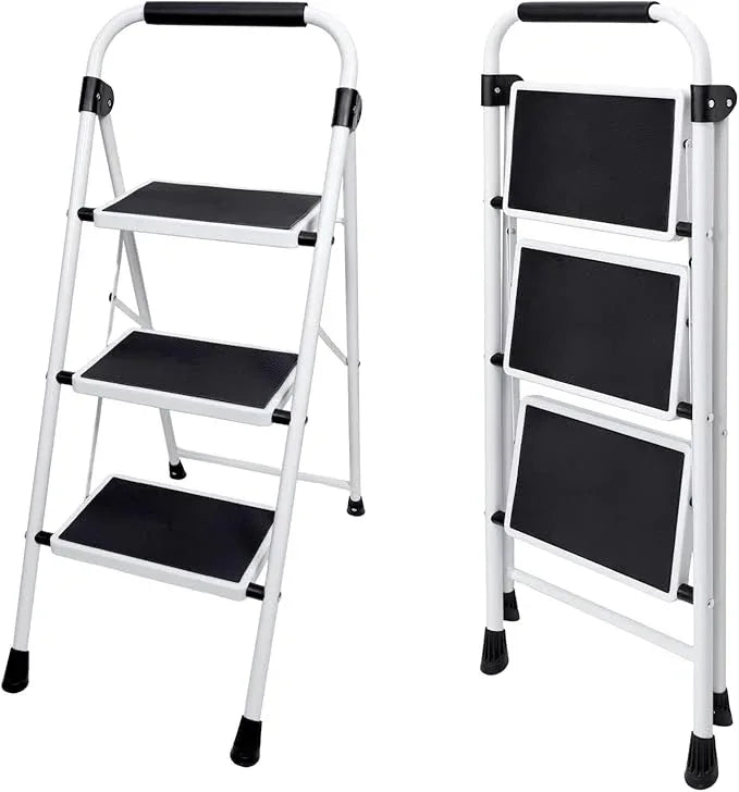 Gianna Foldable Step Stool with Non-Slip Platform & Rubber Feet, 1-Step Ladder with Carrying Handle, 330lbs Capacity Sturdy Metal Foldable Stool for Indoor & Outdoor Use，Black