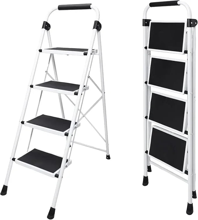 Gianna Foldable Step Stool with Non-Slip Platform & Rubber Feet, 1-Step Ladder with Carrying Handle, 330lbs Capacity Sturdy Metal Foldable Stool for Indoor & Outdoor Use，Black