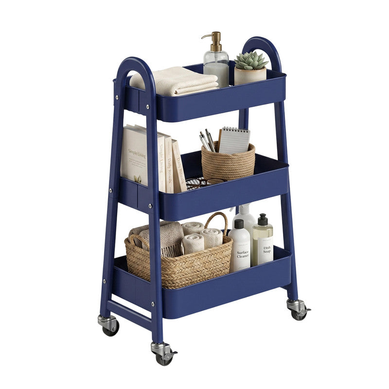 Gianna Utility Cart, Metal, 3‑Tier, Lockable Caster Wheels , 360° Rolling, Black
