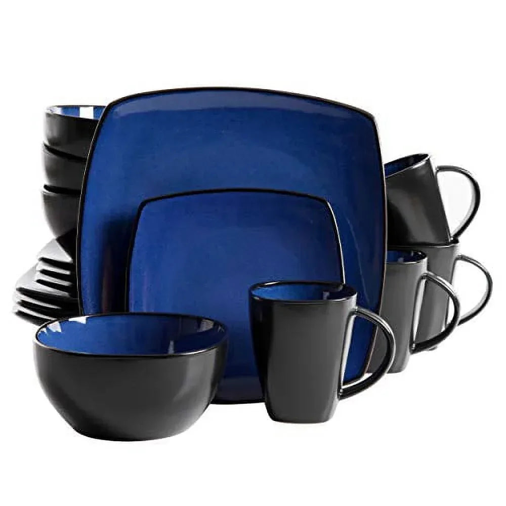 Gibson Soho Lounge Square 16-Piece Dinnerware Set - Black