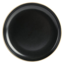 Gibson Home round dinnerware set—matte black dinner plate with gold edge