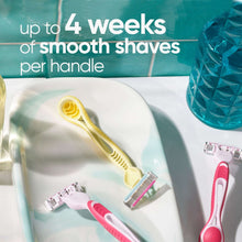 Three disposable razors with pink and yellow handles