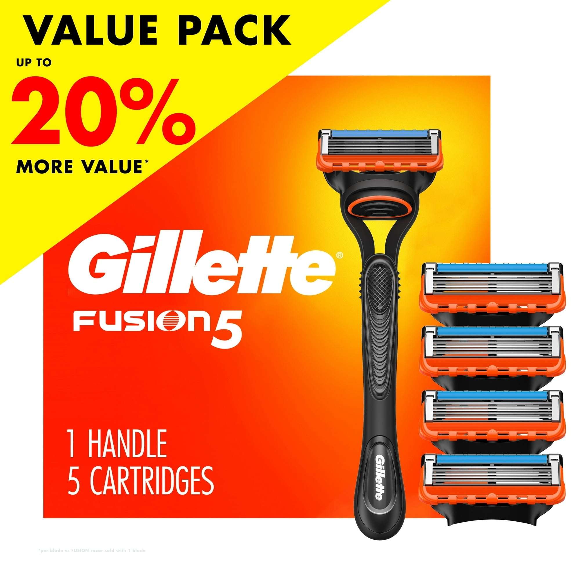 Gillette Fusion5 Manual Razor Blade Men, 1 Handle and 5 Blade Refills, Black