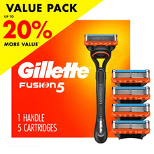 Razor value pack graphic: black handle with 5 blade cartridges