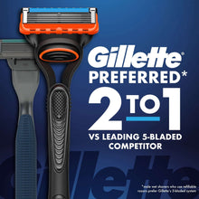 Black razor handle with orange 5-blade cartridge and refill blade cartridges