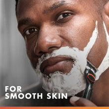 Shaving foam on face with razor, smooth shave gel application