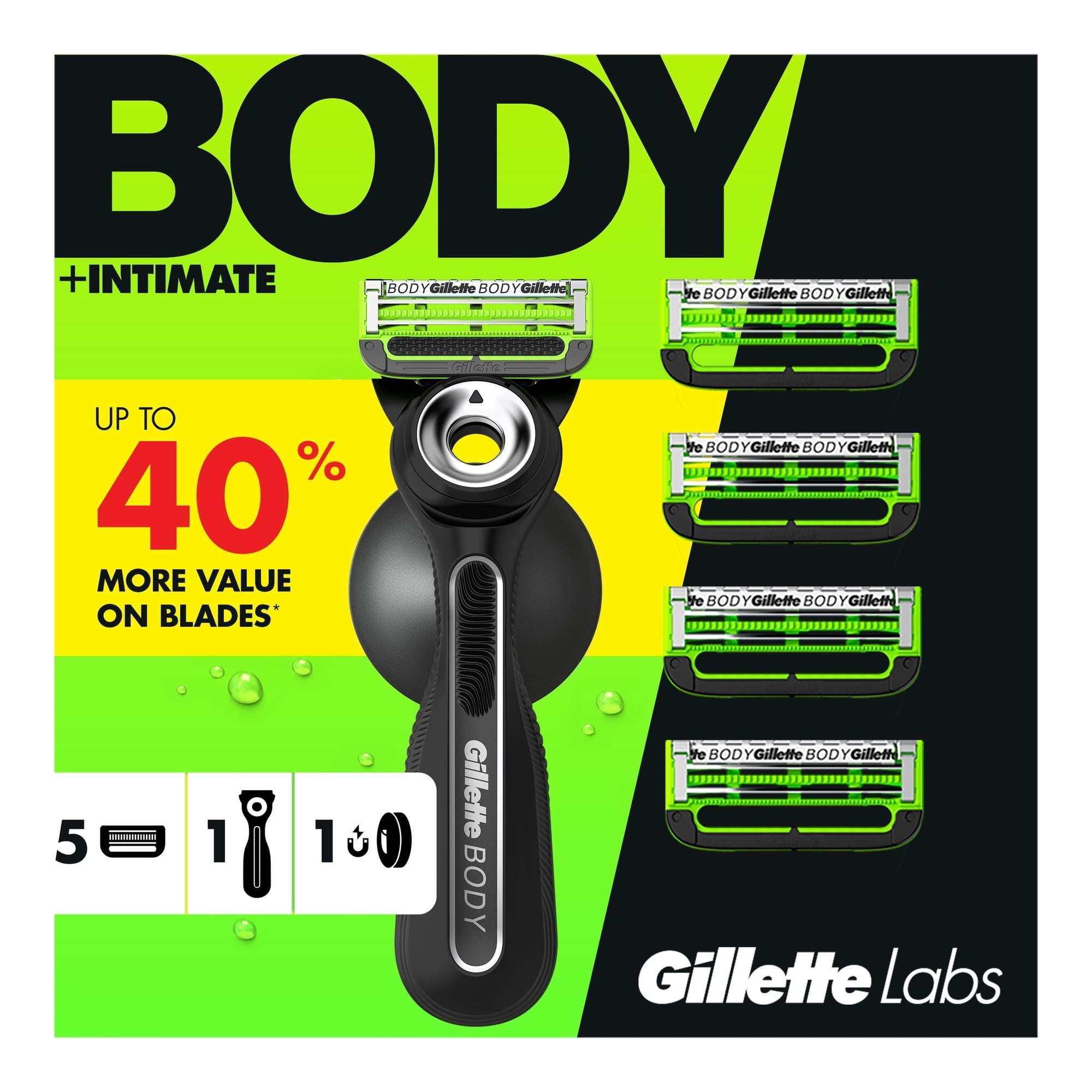GilletteLabs Body + Intimate Razor For Men, 5ct