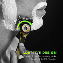 Men's manual razor with exfoliating bar applying through shaving foam