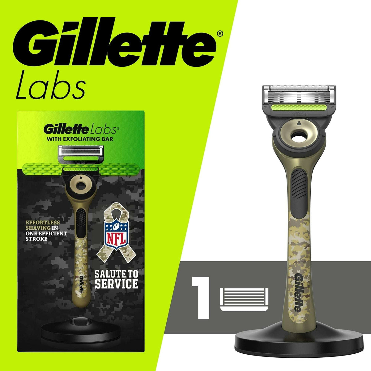 Gillette Labs Manual Razor with Exfoliating Bar Mens Salute to Service Razor with Stand