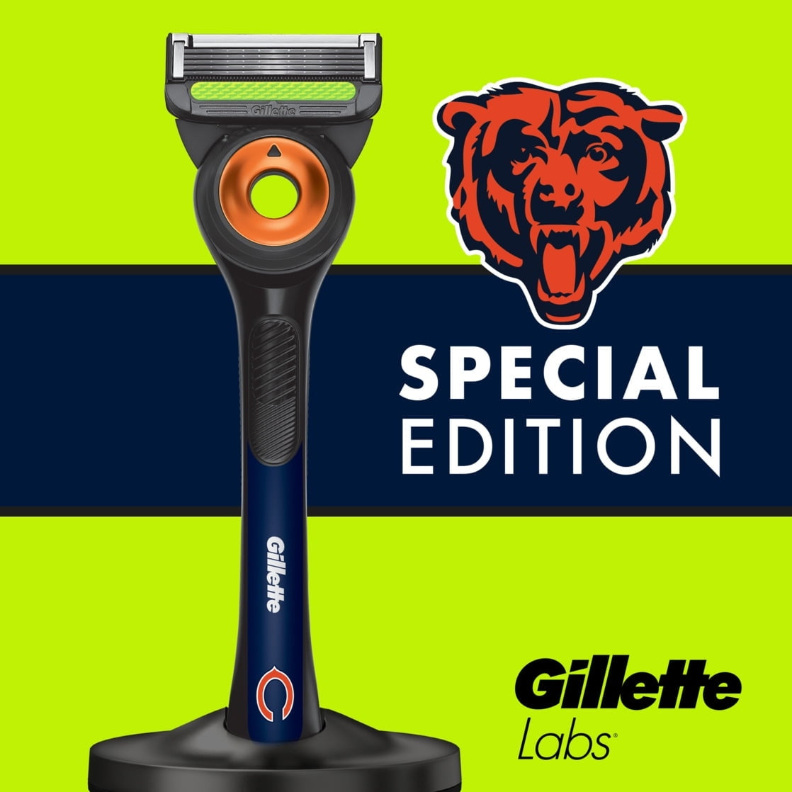 Gillette Labs Official Bears Licensed Razor for Men, 1 Handle, 4 Blade Refills, with Magnetic Stand, Perfect for Game Day Grooming, Gillette Labs with Exfoliating Bar