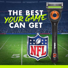 Gillette Labs razor handle with orange blade guard and NFL Bengals branding
