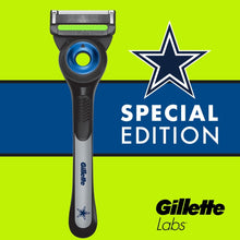 Gillette Labs men's razor with star emblem, blue-green accents, and dark grip, special edition.