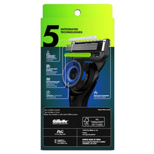 Gillette Labs men's razor back packaging showing feature icons and razor illustration.