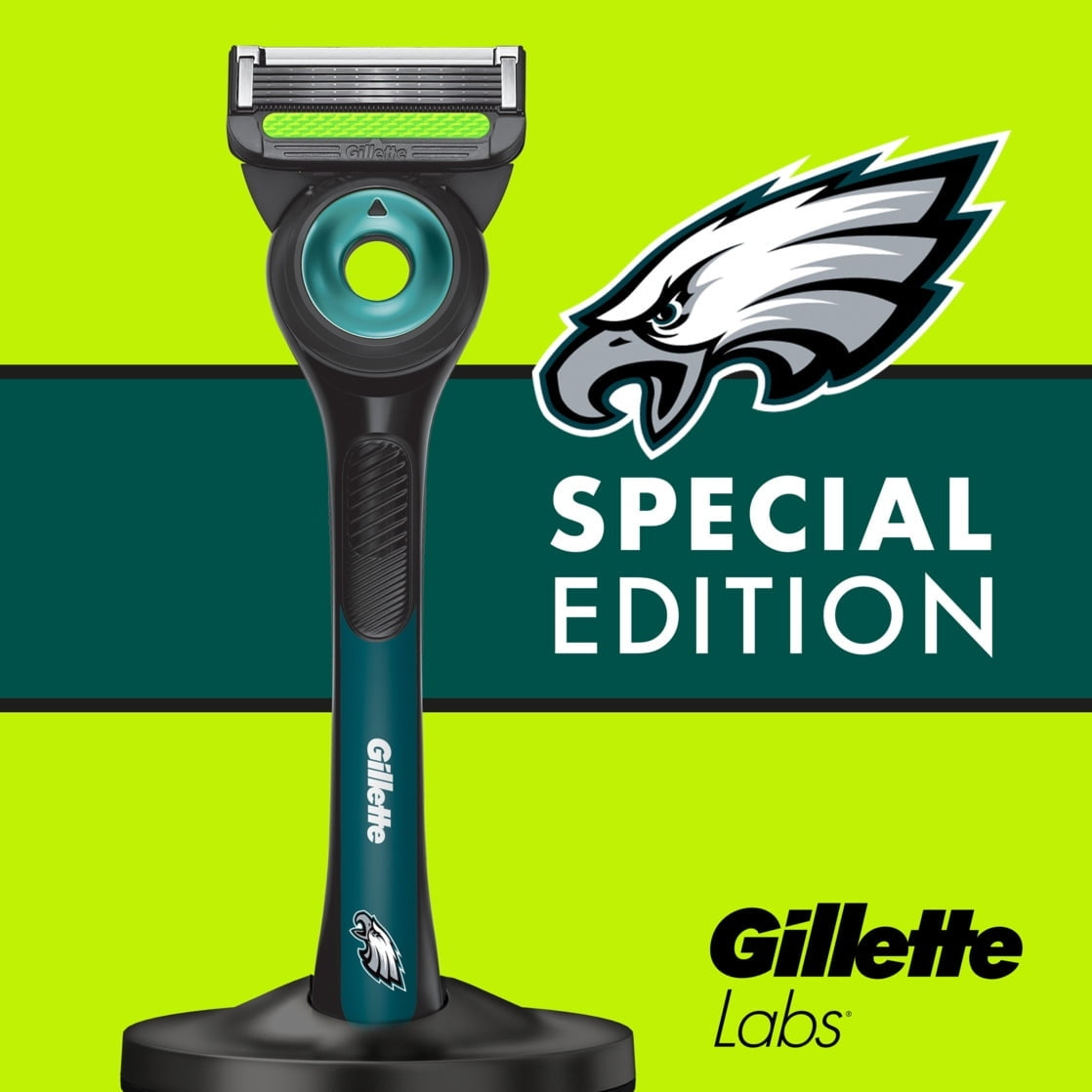 Gillette Labs Official Eagles Licensed Razor for Men, 1 Handle, 1 Blade Refill, Perfect for Game Day Grooming, Gillette Labs with Exfoliating Bar