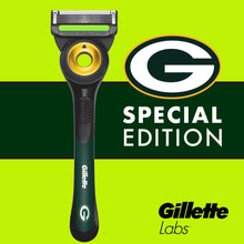 Gillette Labs razor with green handle and yellow pivot head, special edition styling