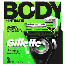Body + Intimate razor refill cartridges, three-pack with green blade strips