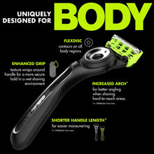 GilletteLabs body razor with flexible contour disc, textured black grip and green blade
