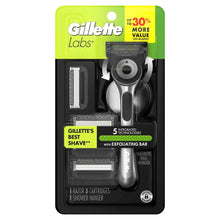 Razor blister pack with handle, 5 cartridges, and shower hanger