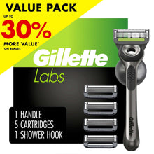 Razor handle with 5 cartridge refills and shower hook, value pack