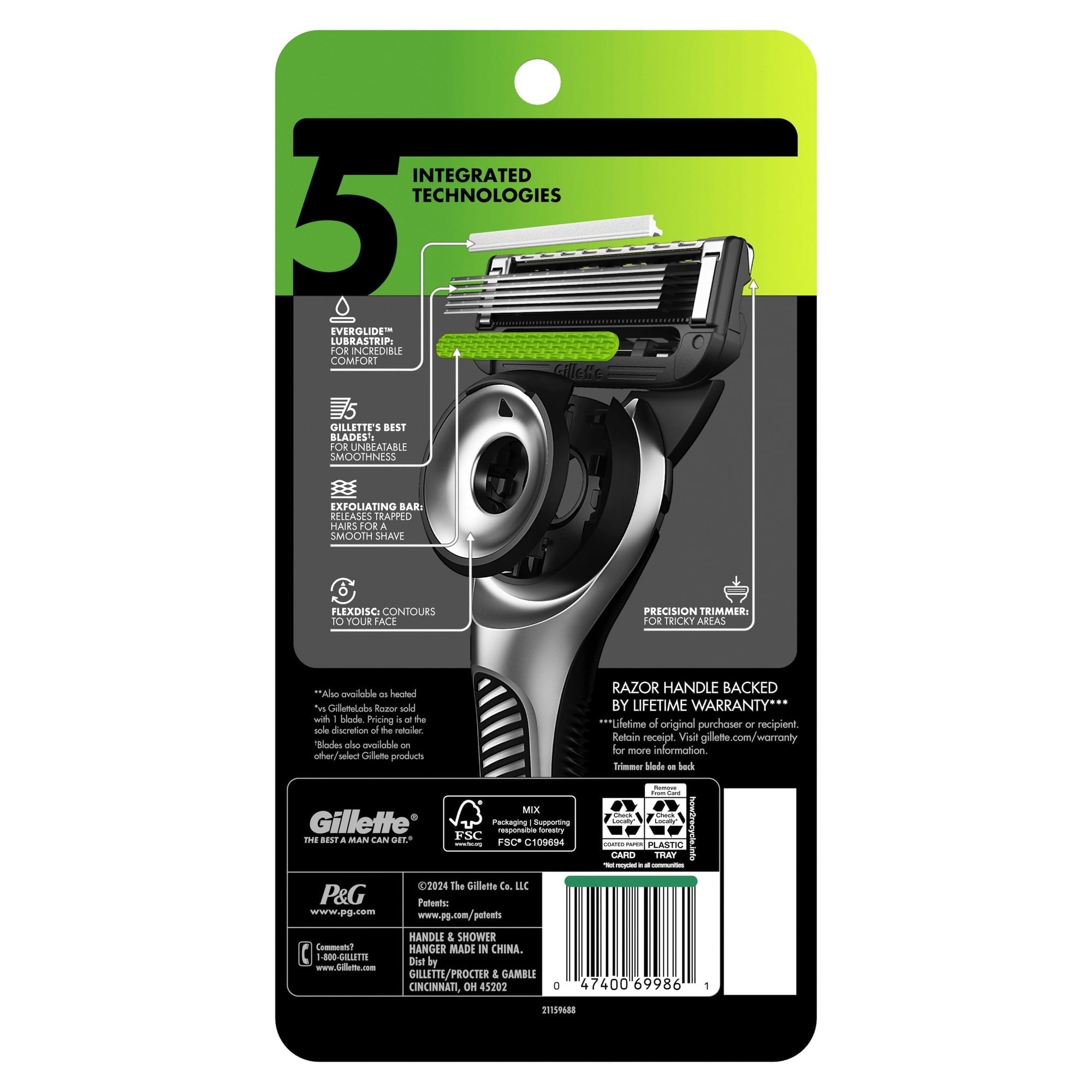 Gillette Labs Razor with Exfoliating Bar, 5 Refills, 1 Hanger
